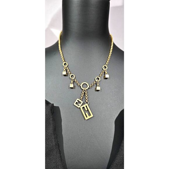 FENDI Necklace FF Pendant Gold Made in Italy Lobster Clasp Length: 16.5 in - Picture 1 of 4